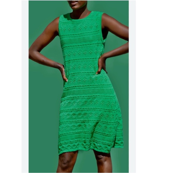NWOT ELIZA J EMERALD GREEN CROCHET KNEE LENGTH DRESS MEDIUM - Picture 1 of 7